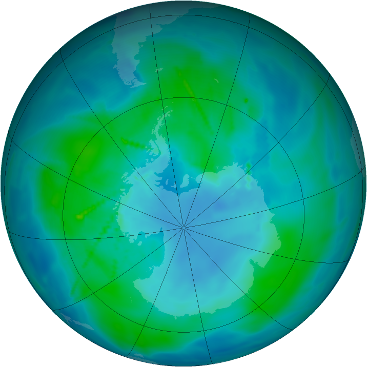 Antarctic ozone map for 07 February 2011
